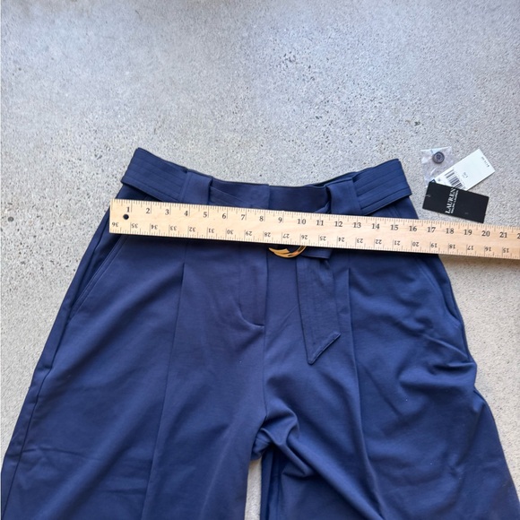 Lauren Ralph Lauren Cropped Pleated Wide Leg Trousers  Sz Large With Belt NAVY - Picture 6 of 14